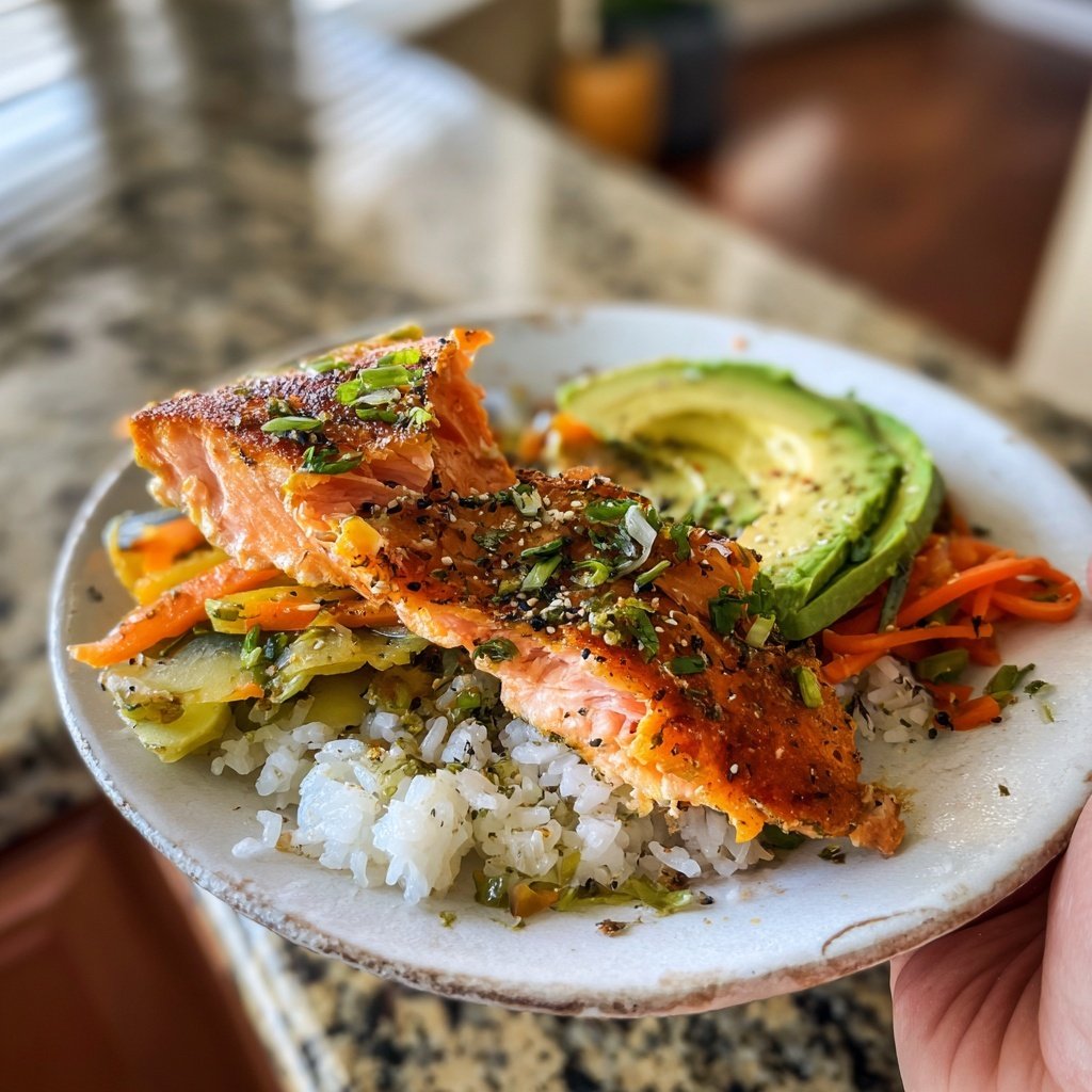 High Protein Salmon Rice Bowl